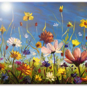 Wandbild ARTLAND Wildblumenwiese blauer Himmel Bilder Gr. B/H: 150 cm x 75 cm, Leinwandbild Blumenwiese Querformat, 1 St., bunt Kunstdrucke
