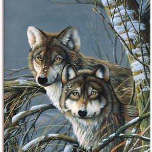 Wandbild ARTLAND Zwei Wölfe Bilder Gr. B/H: 90 cm x 120 cm, Leinwandbild Wildtiere Hochformat, 1 St., grau Kunstdrucke als Leinwandbild, Wandaufkleber oder Poster in versch. Größen