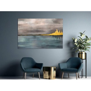 Wandbild Golden City Leinen Blau 120 x 80cm