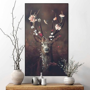 Wandbild Hirsch MDF Schattenfugen-Rahmen und veredeltes Papier Braun 70 x 118 x 3cm