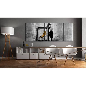 Wandbild Monkey with Frame Banksy Holzwerkstoff & Textil Schwarz/Weiß 200 x 80cm
