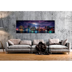 Wandbild New York: Dark City Holzwerkstoff & Textil Violett 150 x 50cm