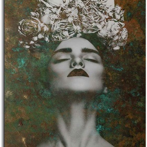 Wandbild REINDERS Aluminium Frau mit Blumenkranz Kräftig - Sensual Bilder Gr. B/H: 50 cm x 70 cm, Frau, 1 St., braun Kunstdrucke