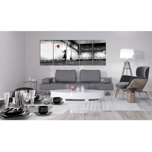 Wandbild Runaway Balloon Banksy Holzwerkstoff & Textil Schwarz/Weiß 225 x 90cm