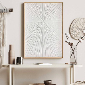 Wandbild Sonnenstrahlen MDF Mitteldichte Holzfaserplatte Weiß 50 x 70 x 3cm
