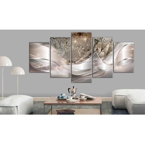 Wandbild Sparkling Dandelions 5-teilig Leinen Silber 200 x 100cm
