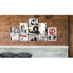 Wandbild Street Crimes: Banksy Art Holzwerkstoff & Textil Multicolor 200 x 100cm