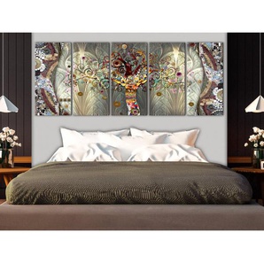 Wandbild Tree of Life 5-teilig Leinen Multicolor 225 x 90cm