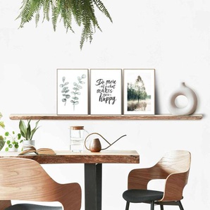 Wandbilder Set Natur Sonne 3-tlg. Print in Holzrahmen Grün 20 x 30 x 1cm