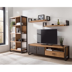 Wandboard 2er-Set Böden: Massivholz Akazie, gebürstet & lackiert Gestell: Metall, pulverbeschichtet Braun 110cm