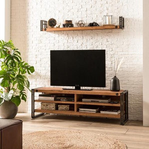 Wandboard mit Seitenleisten Massivholz Akazie, gebürstet & lackiert Braun/Grau 150cm