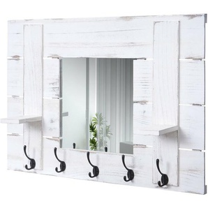 Wandgarderobe HHG 933 mit Spiegel, Garderobe, Garderobenpaneel, Shabby-Look Vintage, 90x60cm weiß, shabby