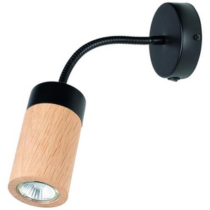 Wandleuchte BRITOP LIGHTING ANNICK Leuchten Gr. 1 flammig, Ø 10 cm, schwarz (schwarz, eichefarben) Wandleuchte LED Wandleuchten Lampen Aus edlem Eichenholz und Metall, mit flexiblem Arm Schalter