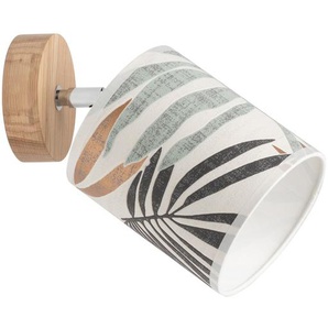 Wandleuchte BRITOP LIGHTING HOJA Lampen Gr. 1 flammig, Ø 13 cm Höhe: 20 cm, grün (weiß, grün, kupferfarben, eichefarben) Wandleuchte Wandleuchten Lampen Schirme aus laminierter Tapete, Baldachin Eichenholz