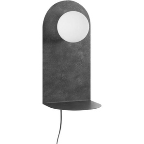 Wandleuchte Graphitgrau Metall 1-Flammig mit Ablage Regal Schirm Kugelform Schalter Langes Kabel für Steckdose Modern Schlafzimmer Beleuchtung