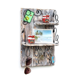 Wandorganizer Holz Weiß Vintage Schlüsselbrett mit Ablage 93909 Schlüsselboard Briefablage Schlüsselkasten Shabby Chic Memoboard Wandregal Schlüsselhaken
