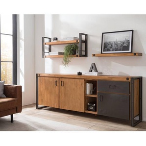 Wandregal 110 cm Ablagen: Massivholz Akazie, gebürstet & lackiert Gestell: Metall, pulverbeschichtet Braun 110 x 49 x 24cm