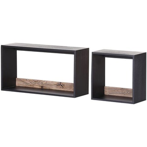 Wandregal 2er-Set Rahmen: Massivholz Akazie, gebeizt & lackiert Absetzung: Massivholz Eiche, gebeizt & lackiert Schwarz/Braun 80 x 40 x 22cm