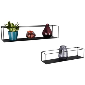 Wandregalset, Schwarz, Metall, 2-teilig, 65x15x15 cm, hängend, Wohnzimmer, Regale, Wandregale
