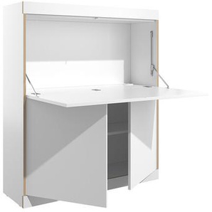 Wandsekretär Flai Home-Office Müller Möbelwerkstätten weiß mit Birkenschichtholzkante, Designer Kaschkasch, 136.3x118x36 cm