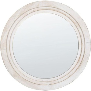 Wandspiegel Cremeweiß MDF-Platte ø 60 cm Rund mit Breitem Rahmen Antik-Optik Holzoptik Modern Skandi Wohnzimmer Schlafzimmer Flur Wanddeko