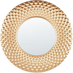 Wandspiegel Gold Glas und Metall ⌀ 60 cm Rund mit Breitem Rahmen Modern Glamourös Wohnaccessoire Wohnzimmer Schlafzimmer Wohnbereich Bad Deko