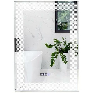 Wandspiegel mit LED-Beleuchtung, beschlagfreier HD-Kosmetikspiegel mit 3-farbig einstellbaren Lichtern, Speicherfunktion, Zeit- & Temperaturanzeige,
