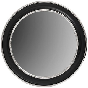Wandspiegel, Schwarz, Silber, Metall, Glas, rund, 58x58x3 cm, Verzierungen, Spiegel, Wandspiegel