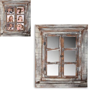 Wandspiegel Spiegel Bilderrahmen Fensterladen Fotorahmen Holz 64cm Ablage Deko