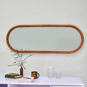 Wandspiegel TOM TAILOR HOME Spiegel Gr. B/H/T: 44 cm x 120 cm x 3,5 cm, oval, mit Rattanrahmen, beige (natur) Wandspiegel mit TOM TAILOR Metallring am Rahmen
