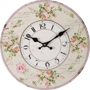 Wanduhr AMBIENTE HAUS Rosen 28cm Wanduhren Gr. B/H/T: 28 cm x 28 cm x 3,5 cm, bunt Wanduhren