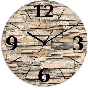 Wanduhr ARTLAND Braune alte Ziegelmauer Wanduhren Gr. B/H/T: 30 cm x 30 cm x 1,8 cm, Funkuhr, beige (natur) Wanduhren wahlweise mit Quarz- oder Funhuhrwerk, lautlos ohne Tickgeräusche
