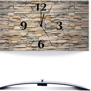 Wanduhr ARTLAND Braune alte Ziegelmauer Wanduhren Gr. B/H/T: 60 cm x 30 cm x 0,3 cm, Quarzuhr, beige (natur) Wanduhren analog, 60 cm