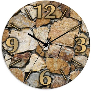 Wanduhr ARTLAND Braune Steinwand Wanduhren Gr. B/H/T: 30 cm x 30 cm x 1,8 cm, Funkuhr, beige (natur) Wanduhren wahlweise mit Quarz- oder Funhuhrwerk, lautlos ohne Tickgeräusche