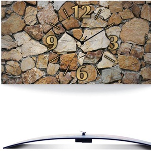 Wanduhr ARTLAND Braune Steinwand Wanduhren Gr. B/H/T: 60 cm x 30 cm x 0,3 cm, Funkuhr, beige (natur) Wanduhren analog, 60 cm