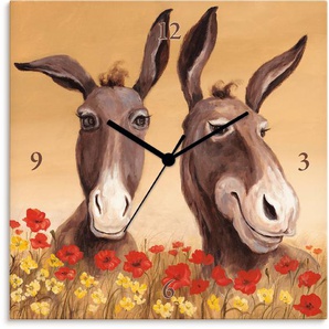 Wanduhr ARTLAND Esel Wanduhren Gr. B/H/T: 30 cm x 30 cm x 1,7 cm, Funkuhr, beige (natur) Wanduhren wahlweise mit Quarz- oder Funhuhrwerk, lautlos ohne Tickgeräusche