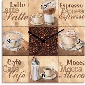 Wanduhr ARTLAND Kaffee Collage II Wanduhren Gr. B/H/T: 30 cm x 30 cm x 1,7 cm, Funkuhr, beige (natur) Wanduhren wahlweise mit Quarz- oder Funhuhrwerk, lautlos ohne Tickgeräusche