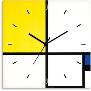 Wanduhr ARTLAND Komposition mit Blau und Gelb. 1931. Wanduhren Gr. B/H/T: 30 cm x 30 cm x 1,7 cm, Funkuhr, weiß Wanduhren wahlweise mit Quarz- oder Funhuhrwerk, lautlos ohne Tickgeräusche