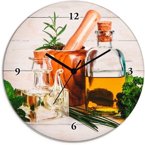 Wanduhr ARTLAND Olivenöl und Kräuter - Küche Wanduhren Gr. T: 1,8 cm, Funkuhr, weiß Wanduhren wahlweise mit Quarz- oder Funhuhrwerk, lautlos ohne Tickgeräusche