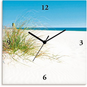 Wanduhr ARTLAND Schöne Sanddüne mit Gräsern und Zaun Wanduhren Gr. B/H/T: 30 cm x 30 cm x 1,7 cm, Funkuhr, beige (natur) Wanduhren wahlweise mit Quarz- oder Funhuhrwerk, lautlos ohne Tickgeräusche