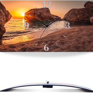 Wanduhr ARTLAND Sonnenuntergang und Strand Wanduhren Gr. B/H/T: 60 cm x 30 cm x 0,3 cm, Funkuhr, beige (natur) Wanduhren 3D Optik gebogen, mit Quarz- oder Funkuhrwerk, versch. Größen