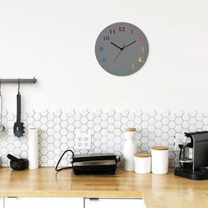 Wanduhr ARTLAND Trendfarben Wanduhren Gr. B/H/T: 30 cm x 30 cm x 1,8 cm, Funkuhr, 12 Ziffern, bunt (grau, bunt) Wanduhren wahlweise mit Quarz- oder Funhuhrwerk, lautlos ohne Tickgeräusche