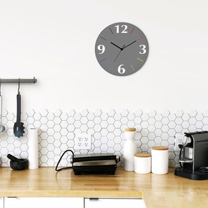 Wanduhr ARTLAND Trendfarben Wanduhren Gr. B/H/T: 30 cm x 30 cm x 1,8 cm, Funkuhr, 4 Ziffern, bunt (grau, bunt) Wanduhren wahlweise mit Quarz- oder Funhuhrwerk, lautlos ohne Tickgeräusche