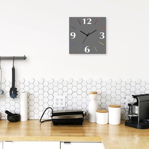 Wanduhr ARTLAND Uni Trendfarben Wanduhren Gr. B/H/T: 30 cm x 30 cm x 0,3 cm, Funkuhr, 4 Ziffern, bunt (bunt, grau) Wanduhren wahlweise mit Quarz- oder Funhuhrwerk, lautlos ohne Tickgeräusche