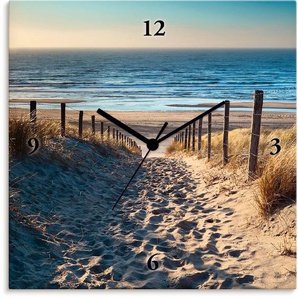 Wanduhr ARTLAND Weg zum Nordseestrand Sonnenuntergang Wanduhren Gr. B/H/T: 30 cm x 30 cm x 1,7 cm, Funkuhr, beige (natur) Wanduhren wahlweise mit Quarz- oder Funhuhrwerk, lautlos ohne Tickgeräusche