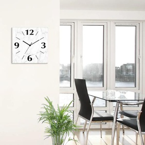 Wanduhr ARTLAND Weiße Marmor Textur Wanduhren Gr. B/H/T: 30 cm x 30 cm x 0,3 cm, Quarzuhr, weiß Wanduhren wahlweise mit Quarz- oder Funhuhrwerk, lautlos ohne Tickgeräusche