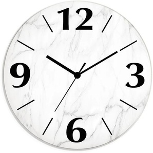 Wanduhr ARTLAND Weiße Marmor Textur Wanduhren Gr. B/H/T: 30 cm x 30 cm x 1,8 cm, Funkuhr, weiß Wanduhren wahlweise mit Quarz- oder Funhuhrwerk, lautlos ohne Tickgeräusche