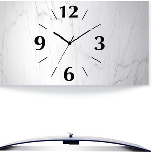 Wanduhr ARTLAND Weiße Marmor Textur Wanduhren Gr. B/H/T: 50 cm x 25 cm x 0,3 cm, Funkuhr, weiß Wanduhren 3D Optik gebogen, mit Quarz- oder Funkuhrwerk, versch. Größen