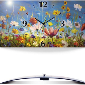 Wanduhr ARTLAND Wildblumenwiese Wanduhren Gr. B/H/T: 60 cm x 30 cm x 0,3 cm, Funkuhr, bunt Wanduhren 3D Optik gebogen, mit Quarz- oder Funkuhrwerk, versch. Größen