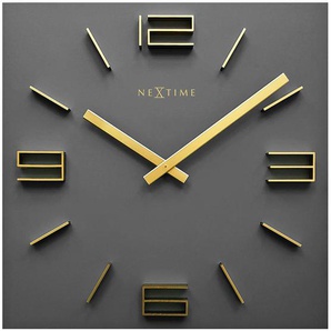 Wanduhr, Grau, Gold, Holz, 34.5x34.5x4 cm, RoHS, CE, 3D-Zahlen, Dekoration, Uhren, Wanduhren